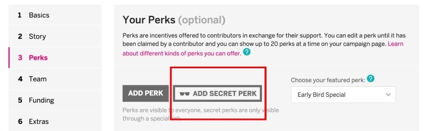 Indiegogo Secret Perk