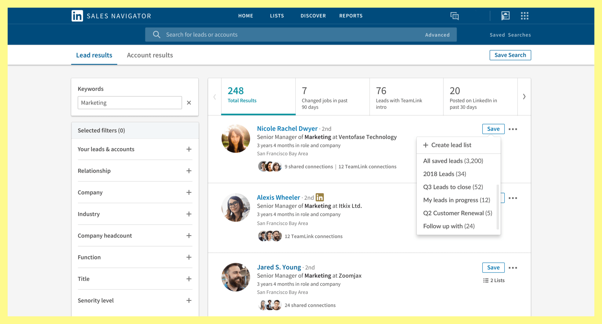 LinkedIn Sales Navigator tool for pr