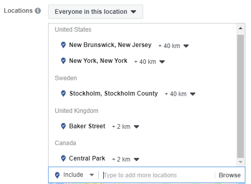 Location targeting in facebook advertising