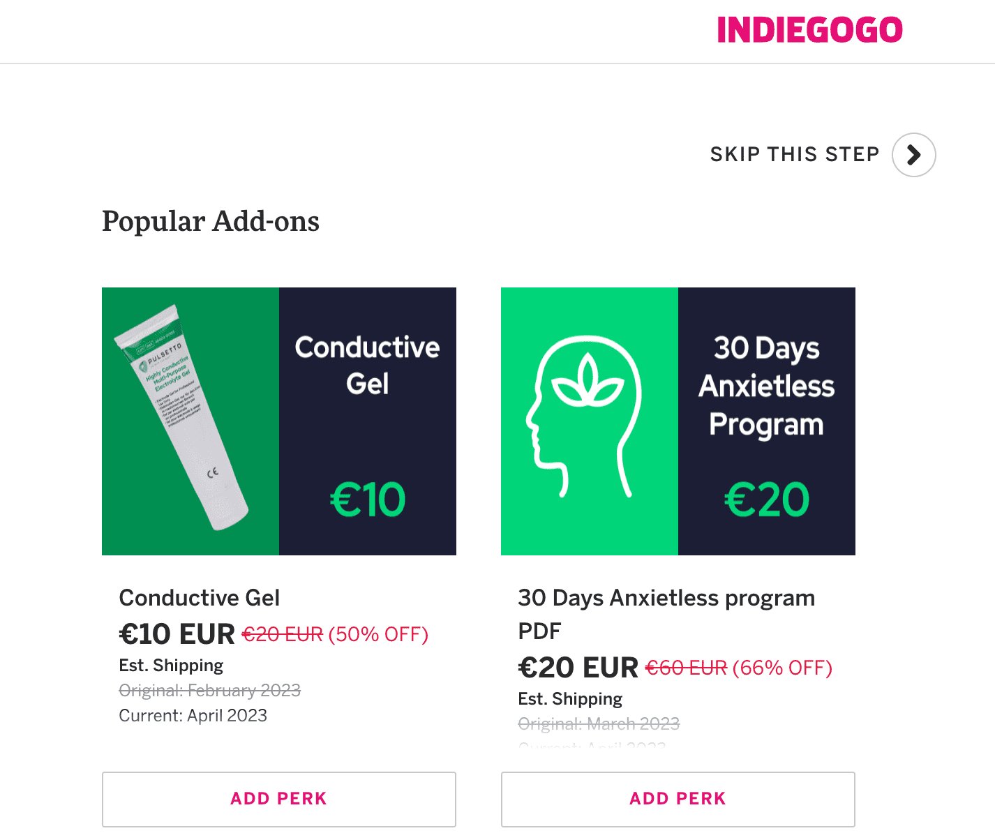Indiegogo Perks and Add-ons