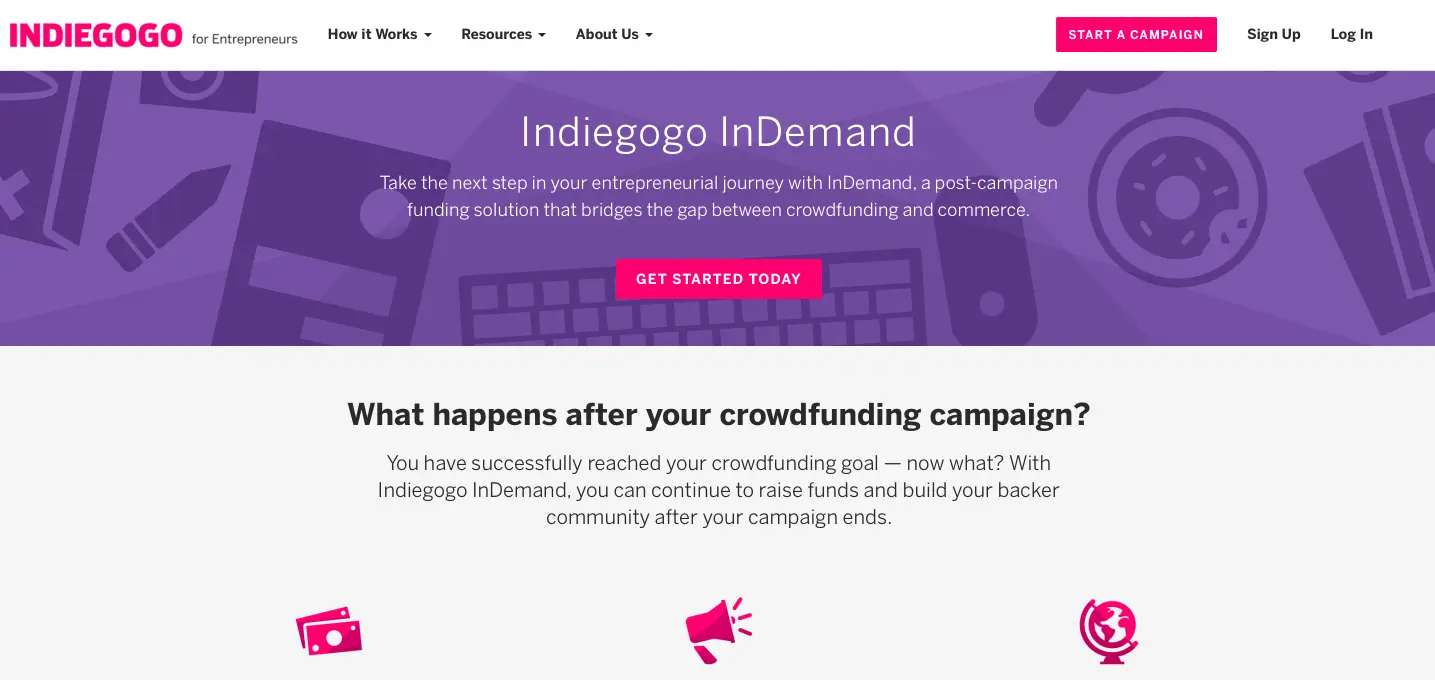 Indiegogo InDemand Dshboard