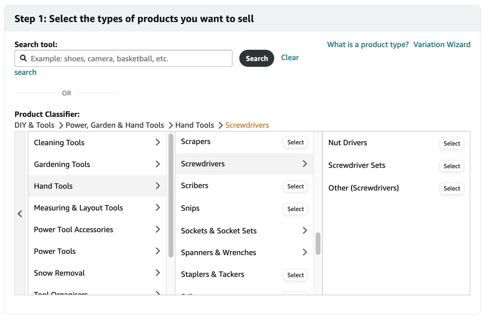 choosing product category